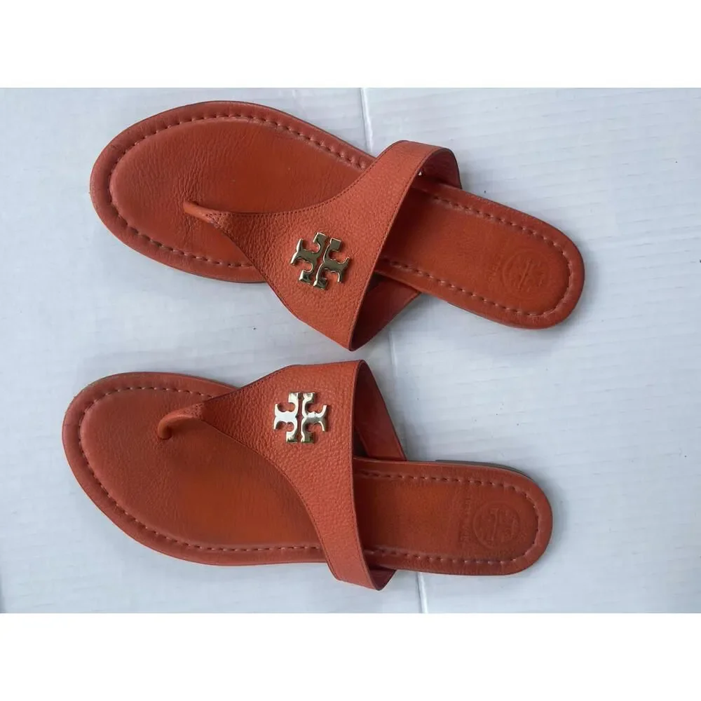 Tory Burch Miller Metallic Gold Pebbled Leather Sandals Thong Size 9 WOMEN'S‎